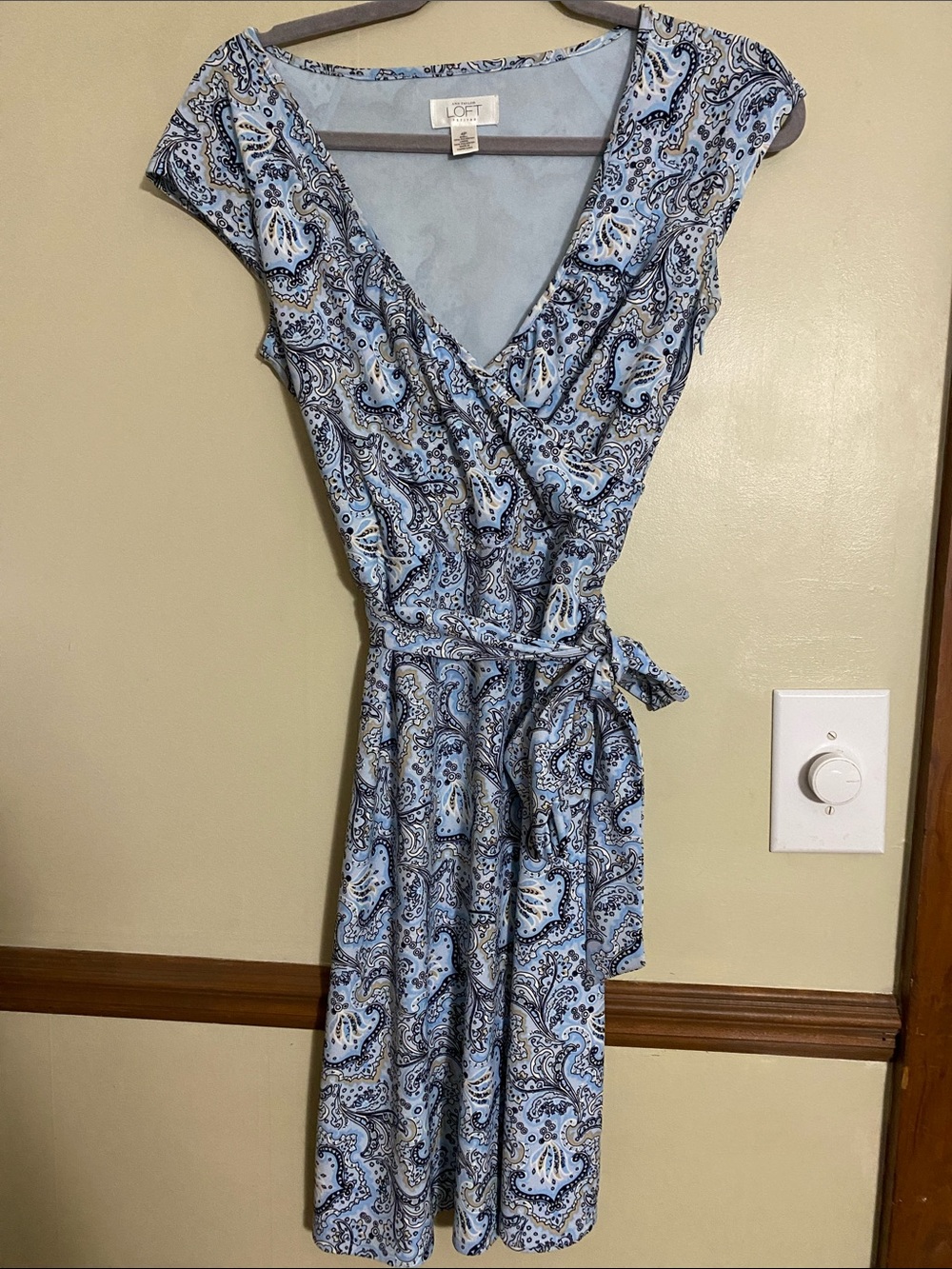 LOFT Blue Paisley Wrap Midi Dress